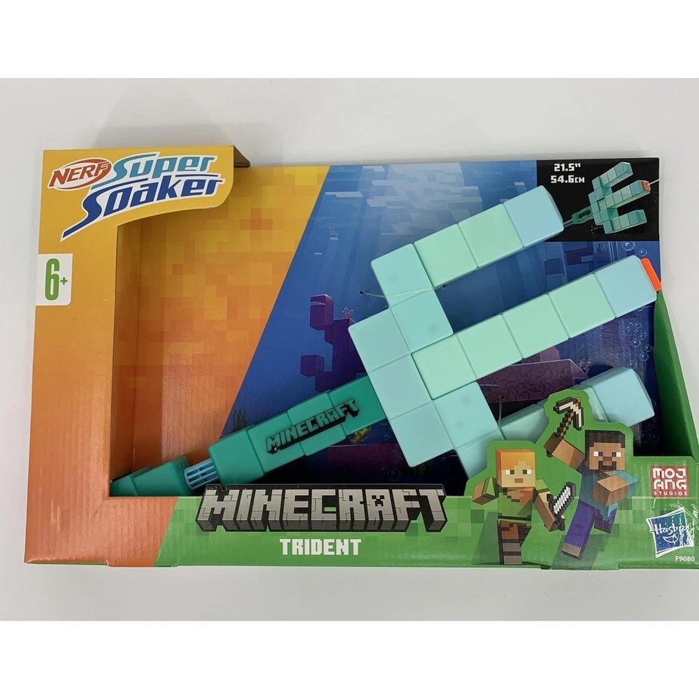 Nerf Super Soaker Minecraft Trident Water Gun 21.5" Aqua Blaster Toy Hasbro